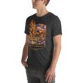 Dark Grey Heather South Khorasan unisex t-shirt, front view with historic citadel of Birjand design