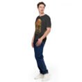 Dark Grey Heather Kerman unisex t-shirt, front view with Arg-e Bam citadel and desert palm groves design