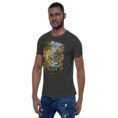 Dark Grey Heather Ilam unisex t-shirt, front view with Razianeh Gorge in the Zagros Mountains design