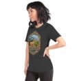 Dark Grey Heather Golestan unisex t-shirt, front view with Sasanian Great Wall of Gorgan design