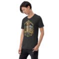 Dark Grey Heather Fars unisex t-shirt, front view with Persepolis and Achaemenid columns design
