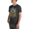 Dark Grey Heather West Azerbaijan unisex t-shirt, front view with Lake Urmia and the ancient Hasanlu mound design