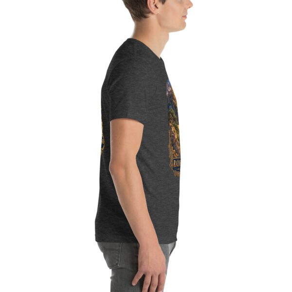 Dark Grey Heather Khorasan Razavi unisex t-shirt, with Tomb of Ferdowsi in ancient Tus design