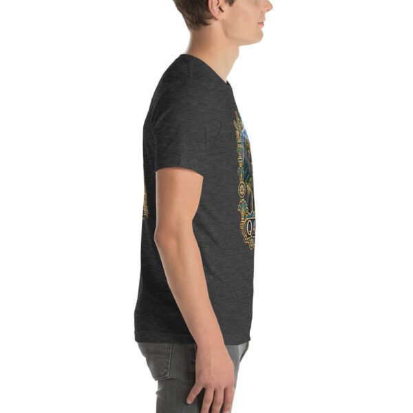 Dark Grey Heather Qazvin unisex t-shirt, with Alamut Castle on its rocky Alborz cliff design