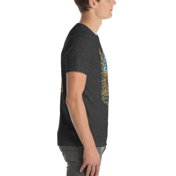 Dark Grey Heather West Azerbaijan unisex t-shirt, with Lake Urmia and the ancient Hasanlu mound design