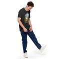 Dark Grey Heather Tehran unisex t-shirt, front view with Azadi Tower and Mount Damavand design