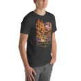 Dark Grey Heather South Khorasan unisex t-shirt, front view with historic citadel of Birjand design