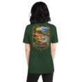Forest Mazandaran unisex t-shirt, back view with Veresk Bridge and the slopes of the Alborz design