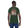 Forest Markazi unisex t-shirt, back view with mountains of Haftad Gholleh in central Iran design