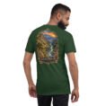 Forest Kurdistan unisex t-shirt, back view with Hawraman stepped village and the Sirwan River design