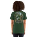 Forest Gilan unisex t-shirt, back view with Rudkhan Castle, misty forest and waterfalls design