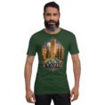 Forest Yazd unisex t-shirt, front view with Narin Castle of Meybod and a traditional dovecote design