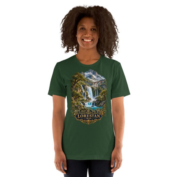 Forest Lorestan unisex t-shirt, front view with Falak-ol-Aflak Castle in Khorramabad design