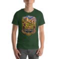 Forest North Khorasan unisex t-shirt, front view with historic citadel of Shirvan and vineyards design