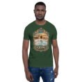 Forest Qom unisex t-shirt, front view with Deir-e Gachin caravanserai in the desert design
