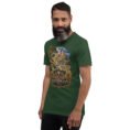 Forest Kurdistan unisex t-shirt, front view with Ziwiye fortress and golden Mannaean motifs design