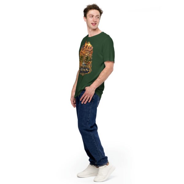 unisex-staple-t-shirt-forest-left-front-6acbd5352ca18.jpg Forest Kerman unisex t-shirt, front view with Arg-e Bam citadel and desert palm groves design