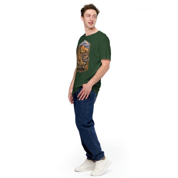unisex-staple-t-shirt-forest-left-front-6acbd9f3e141e.jpg Forest Hamedan unisex t-shirt, front view with Ganjnameh inscriptions and Mount Alvand design
