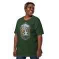 Forest Chaharmahal and Bakhtiari unisex t-shirt, front view with Zard-Kuh and the Koohrang waterfall design