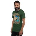 Forest Bushehr unisex t-shirt, front view with ancient port of Siraf and the Persian Gulf design
