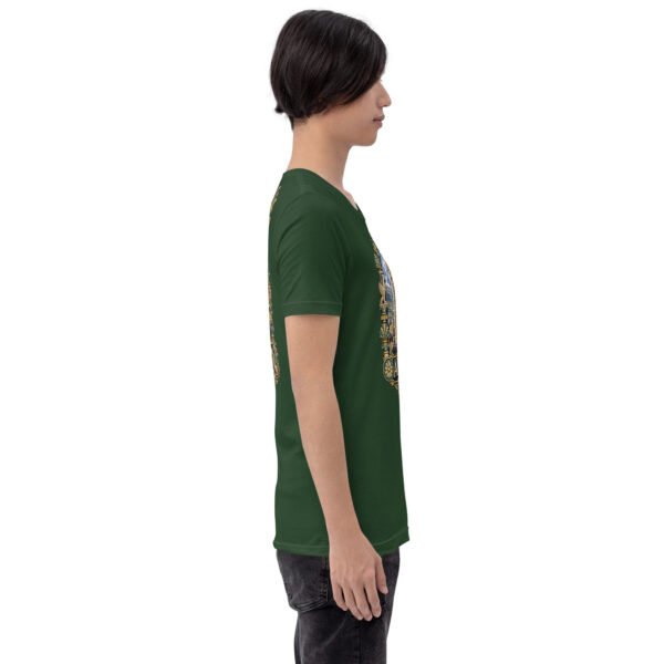 Forest Ardabil unisex t-shirt, with ancient Shahr-e Yeri stone figures and Mount Sabalan design