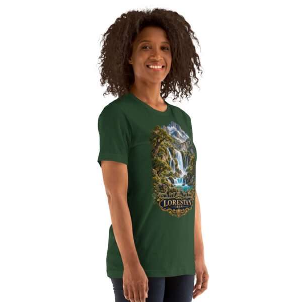 Forest Lorestan unisex t-shirt, front view with Falak-ol-Aflak Castle in Khorramabad design