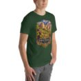 Forest North Khorasan unisex t-shirt, front view with historic citadel of Shirvan and vineyards design