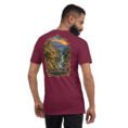 Maroon Kurdistan unisex t-shirt, back view with Hawraman stepped village and the Sirwan River design