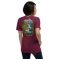 Maroon Kohgiluyeh and Boyer-Ahmad unisex t-shirt, back view with Yasuj waterfall and Zagros oak forests design