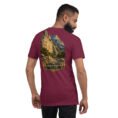 Maroon Kermanshah unisex t-shirt, back view with Behistun Inscription of Darius the Great design