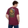 Maroon Hamedan unisex t-shirt, back view with Ganjnameh inscriptions and Mount Alvand design