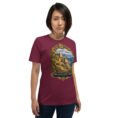 Maroon Kohgiluyeh and Boyer-Ahmad unisex t-shirt, front view with Tang-e Balqis gorge and Mount Dena design