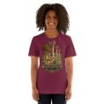 Maroon Khuzestan unisex t-shirt, front view with ancient Susa design