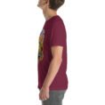 Maroon North Khorasan unisex t-shirt, with historic citadel of Shirvan and vineyards design