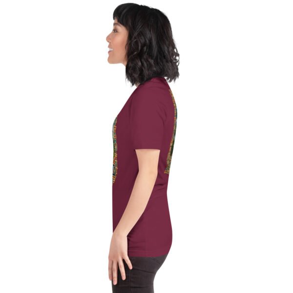 Maroon Golestan unisex t-shirt, with Sasanian Great Wall of Gorgan design