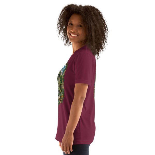 Maroon Gilan unisex t-shirt, with Rudkhan Castle in the Hyrcanian forest design