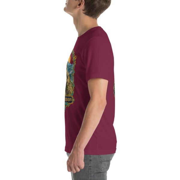 Maroon East Azerbaijan unisex t-shirt, with Babak Castle and the Arasbaran valleys design
