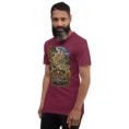 Maroon Kurdistan unisex t-shirt, front view with Ziwiye fortress and golden Mannaean motifs design