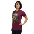 Maroon Kohgiluyeh and Boyer-Ahmad unisex t-shirt, front view with Tang-e Balqis gorge and Mount Dena design