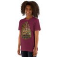 Maroon Khuzestan unisex t-shirt, front view with ancient Susa design