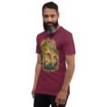Maroon Kermanshah unisex t-shirt, front view with Taq-e Bostan Sasanian rock reliefs design
