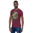 Maroon Ilam unisex t-shirt, front view with Razianeh Gorge in the Zagros Mountains design