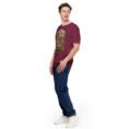 Maroon Hamedan unisex t-shirt, front view with Ganjnameh inscriptions and Mount Alvand design
