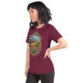 Maroon Golestan unisex t-shirt, front view with Sasanian Great Wall of Gorgan design