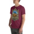 Maroon West Azerbaijan unisex t-shirt, front view with Lake Urmia and the ancient Hasanlu mound design