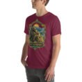 Maroon East Azerbaijan unisex t-shirt, front view with Babak Castle and the Arasbaran valleys design