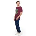 Maroon Alborz unisex t-shirt, front view with Chalus Road winding through the Alborz Mountains design