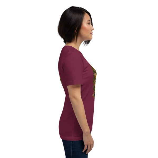 unisex-staple-t-shirt-maroon-right-6acbd04934995.jpg Maroon Kohgiluyeh and Boyer-Ahmad unisex t-shirt, with Tang-e Balqis gorge and Mount Dena design