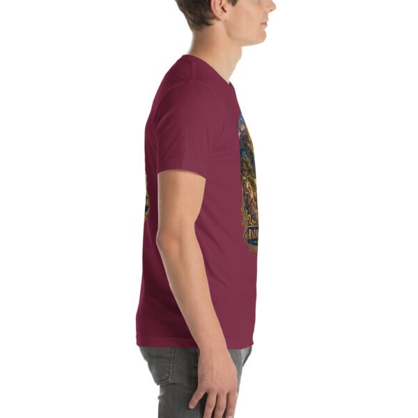 Maroon Khorasan Razavi unisex t-shirt, with Tomb of Ferdowsi in ancient Tus design