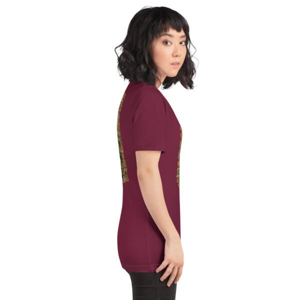 Maroon Golestan unisex t-shirt, with Sasanian Great Wall of Gorgan design